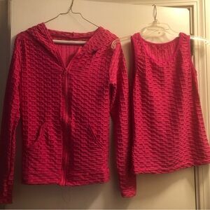 Textured Pink 3 piece Jacket, Tank and Pants Set